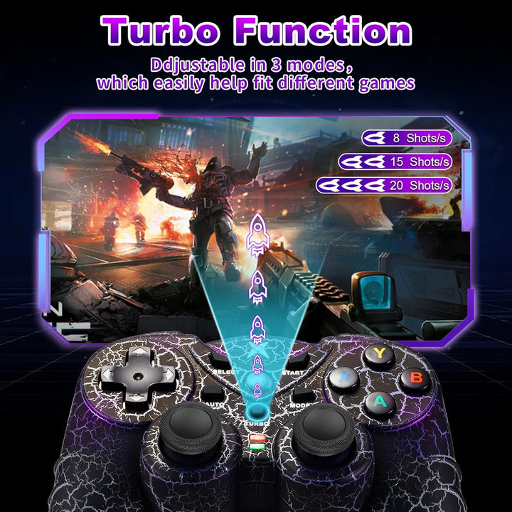 NBCP PC Wireless Game Controller mit Dual Vibration, 2.4G Gaming Joystick, RGB Beleuchtung und Turbo
