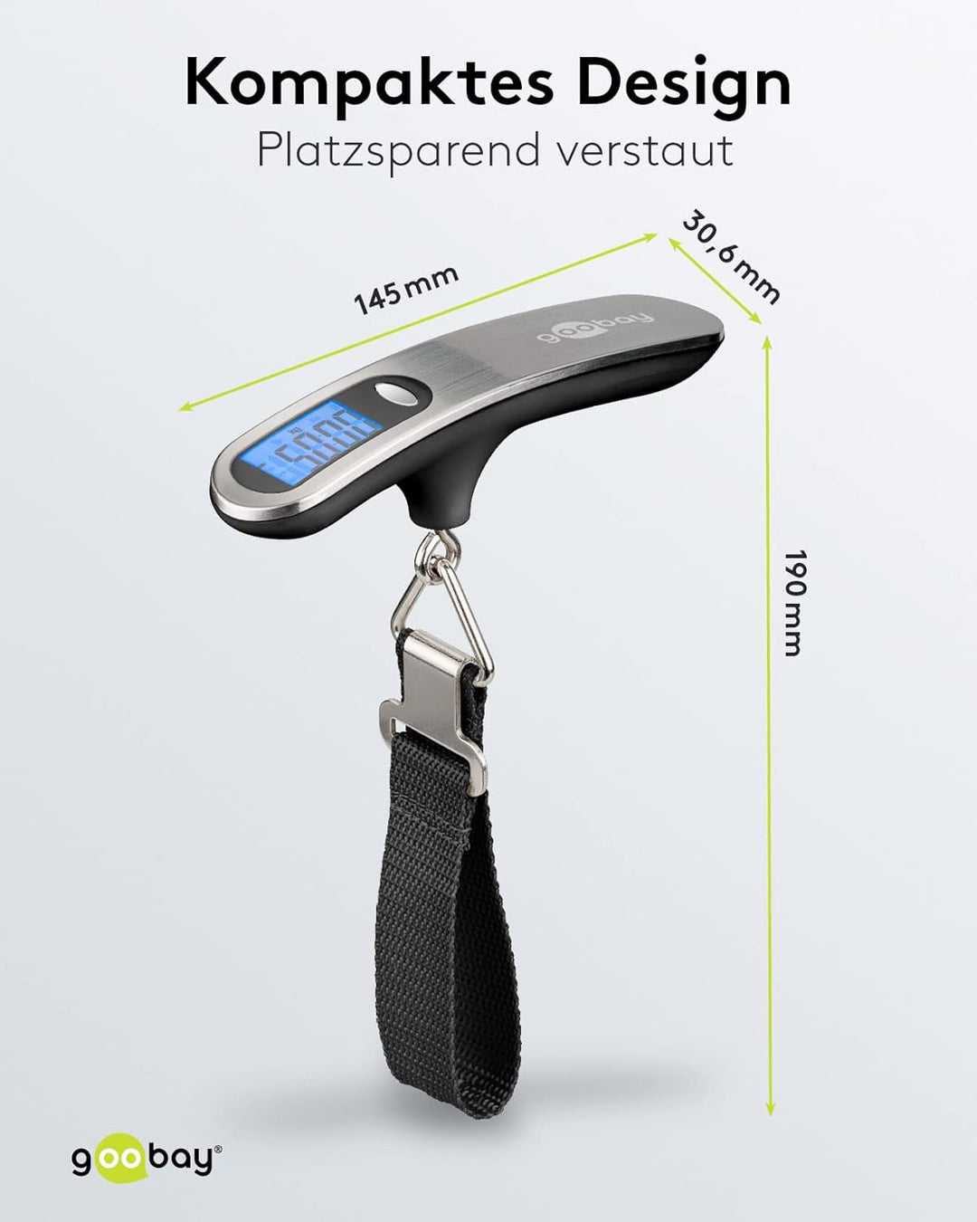 Goobay 71883 Digitale Kofferwaage Gepäckwaage mit heller LCD-Anzeige und Tara-Funktion für Gepäck bi