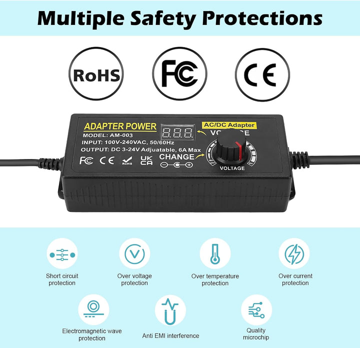 144W Universal Einstellbares Netzteil Adapter 100V-240V AC to DC 3V-24V 6A Konverter Netzteil,Einste