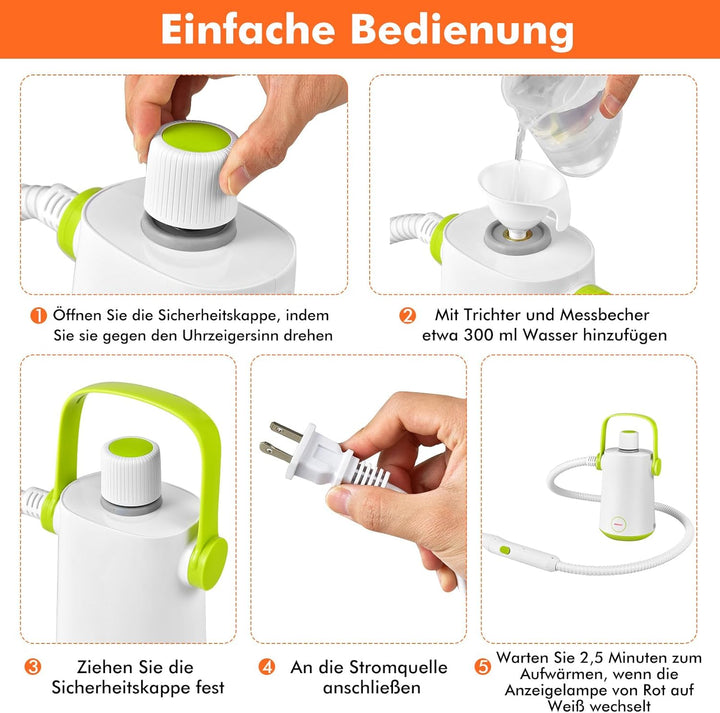 GOPLUS Dampfreiniger Handgerät, 1000W Handdampfreiniger, Aufheizzeit: 3 min., Dampfdruck: Max. 3 bar
