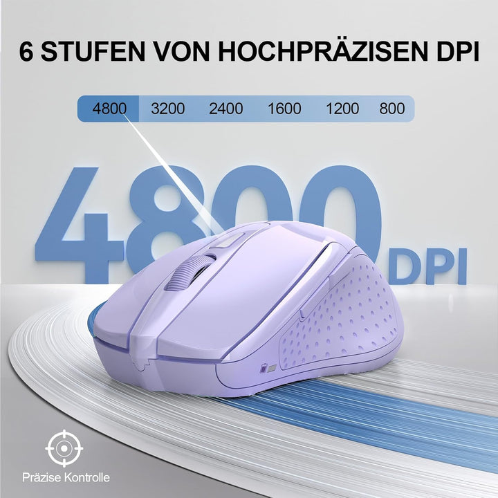 TECKNET Bluetooth Maus, 4800 DPI Kabellos Ergonomische Maus (Tri-Modi: BT 5.0/3.0+2.4G), 30 Monate B