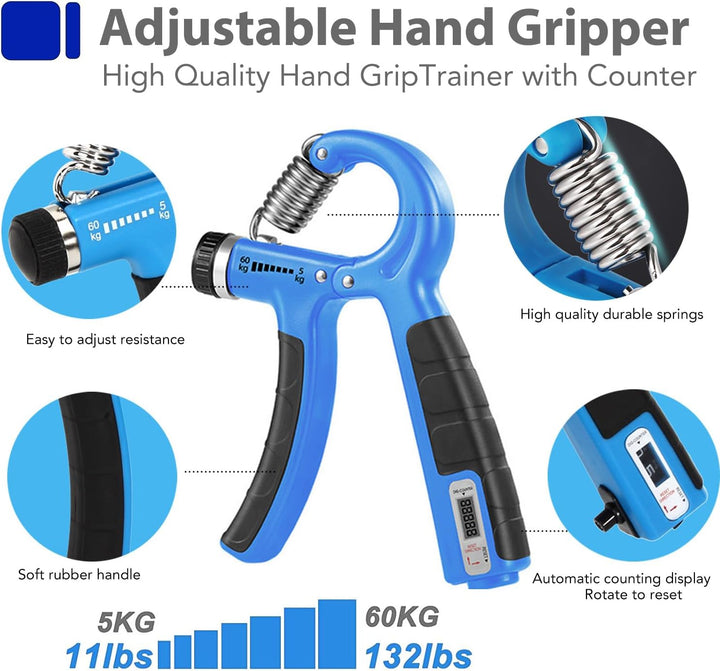 Handtrainer Fingertrainer, Griffkraft Trainer Training Set - 6er-Pack, Verstellbarer Grip Trainer, F