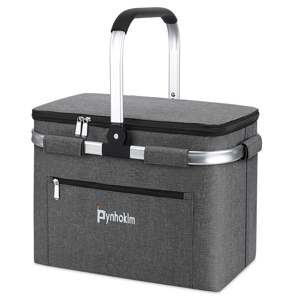 Pynhoklm®30L Einkaufskorb mit Kühlfunktion Tragekorb Faltbar Picknickkorb mit Deckel Klappkorb Therm