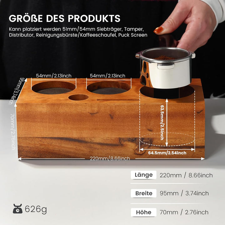 Tamperstation 51mm 54mm, Tamperstation Holz für Delonghi Sage Siebträger, Walnuss Barista Tamping St