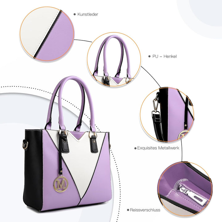 Miss Lulu Pu Ledertasche Damen Schultertasche Handtasche Lila, Lila