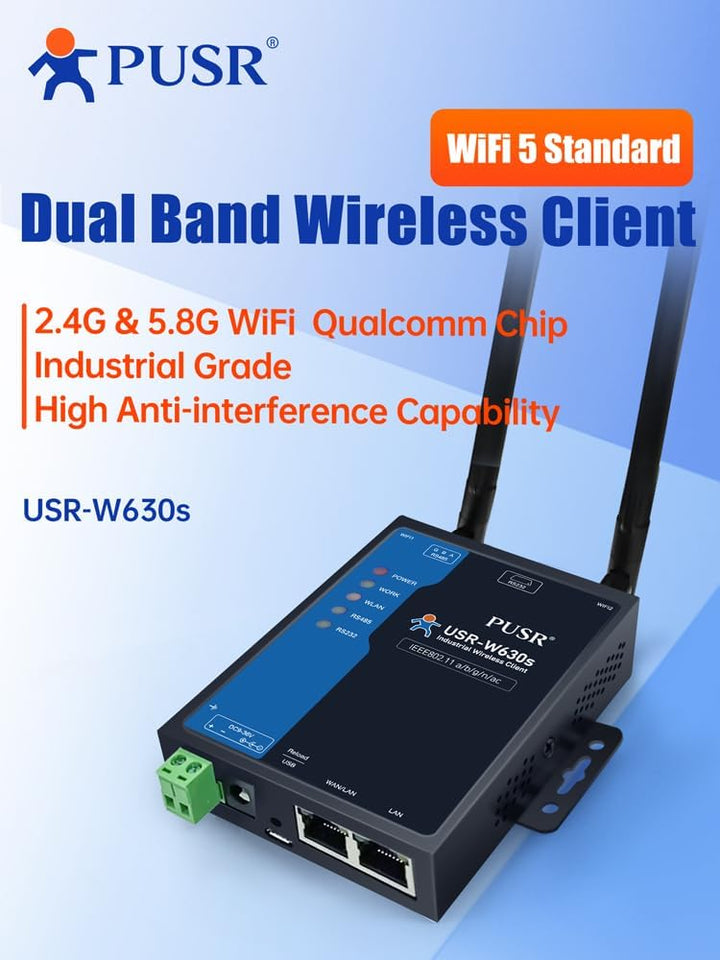 PUSR Industriequalität Dual Band WIFi5 Wireless Client Modbus Gateway MQTT 2 Ethernet-Ports Seriell