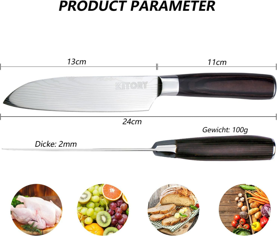 Kitory kleines Santoku Messer 12 cm Klinge, Japanisches Küchenmesser, Scharfer Kochmesser mit Gesche