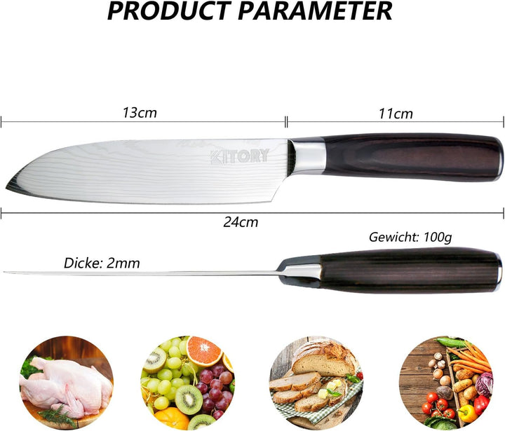 Kitory kleines Santoku Messer 12 cm Klinge, Japanisches Küchenmesser, Scharfer Kochmesser mit Gesche