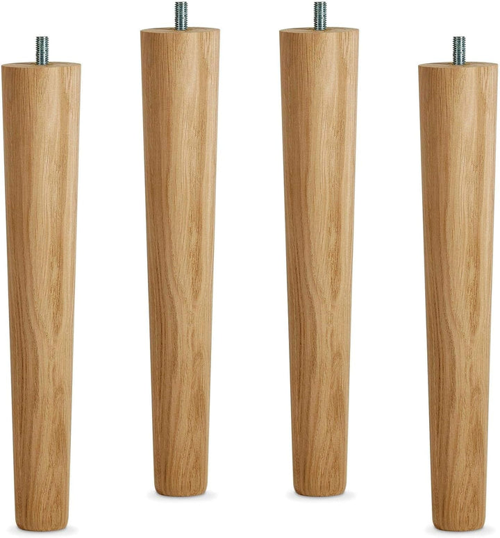 4er Set Tischbeine Eiche roh H 335 mm/Ø 60/40 mm mit Gewindestift M10 / Ideal für Möbel & Couch-Tisc