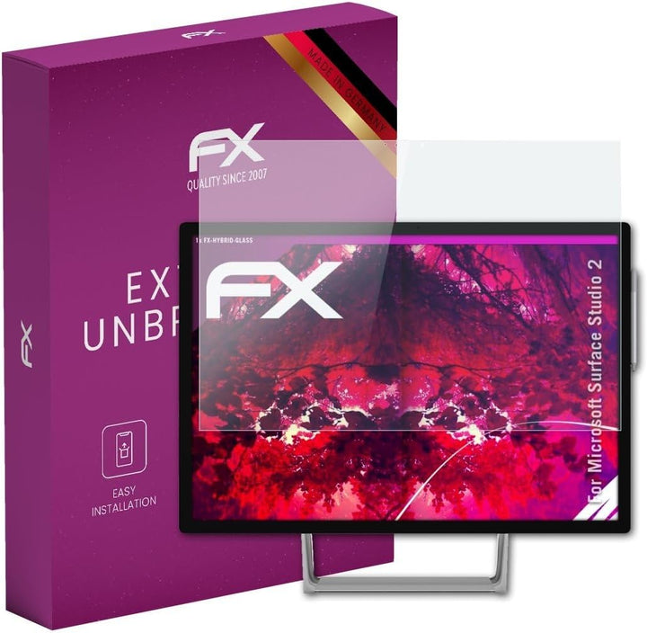 atFoliX Glasfolie kompatibel mit Microsoft Surface Studio 2 Panzerfolie, 9H Hybrid-Glass FX Schutzpa