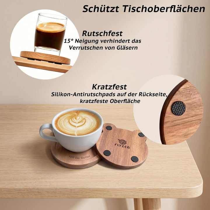 Flyzen 5er Set Bär-Holzuntersetzer, handeingelegt, Braun Braun-2 5er Set, Braun-2 5er Set