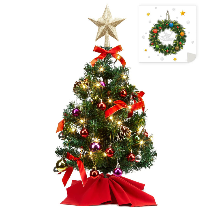 HAUSPROFI Weihnachtsbaum Künstlich LED 60CM, Mini Tannenbaum Künstlich mit Aufkleber/Lichterketten/2