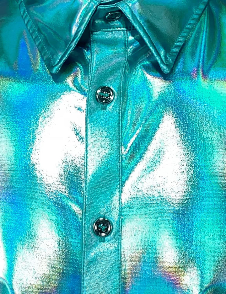 JOGAL Herren Metallic Glänzend Bronzing Nachtklub Party Hemd Blau Schimmern M, Blau Schimmern M