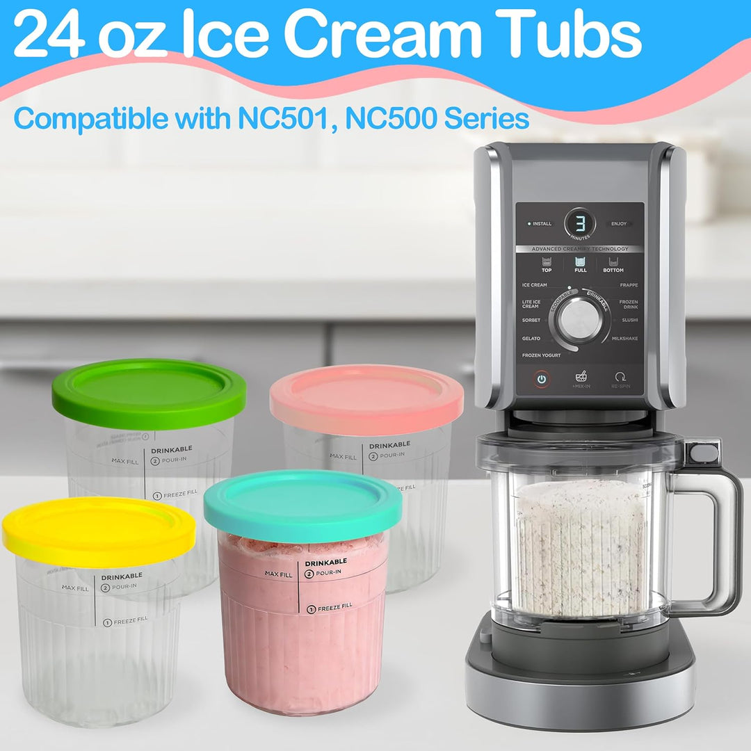4er Set Eismaschine Zubehör Behälter mit Deckel 680ml BPA Frei Spülmaschinenfest Kompatibel mit NC50