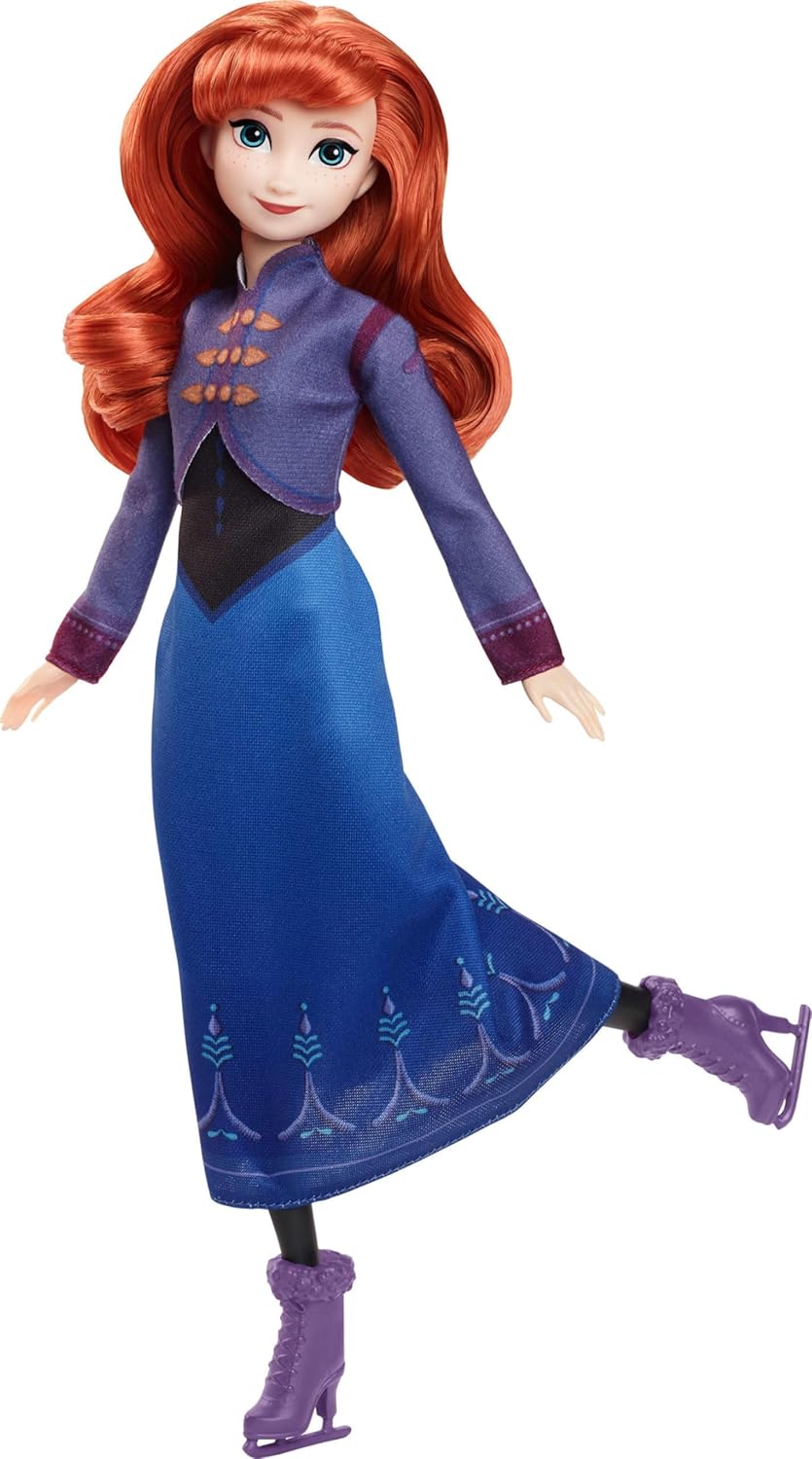 Disney Die Eiskönigin Anna-Modepuppe mit Zubehör, Eisläuferin-Look mit abnehmbarem Kleid und abnehmb