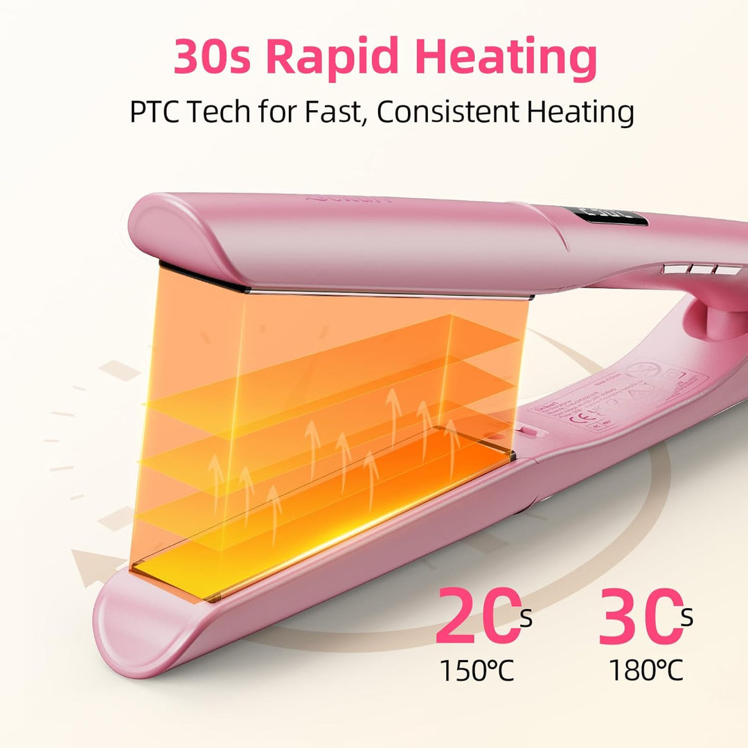 Dekuri 2 in 1 Glätteisen Locken und Glätten, Glatte Titanplatte Haarglätter, 30s Schnellaufheizung,