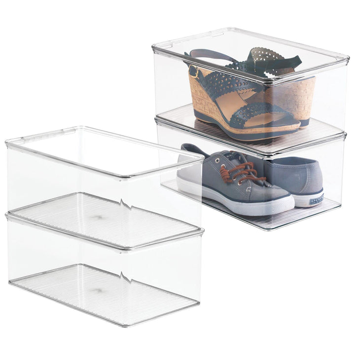 mDesign Aufbewahrungsboxen für Schuhe - 4er-Set - Schuhaufbewahrung mit Deckel - Schukasten stapelba