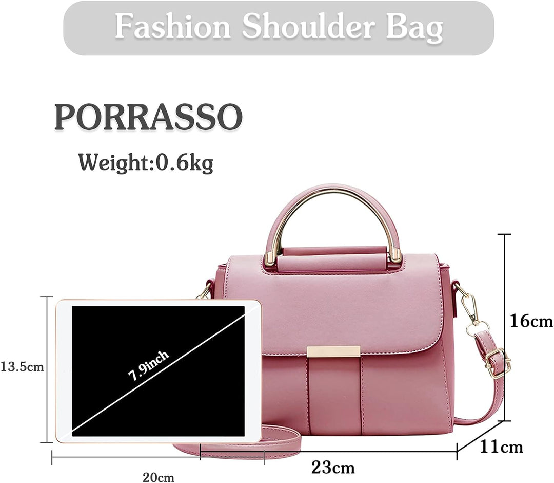 PORRASSO Damen Schultertasche Mode Handtasche PU Leder Top Griff Tasche Umhängetasche Schöne Henkelt