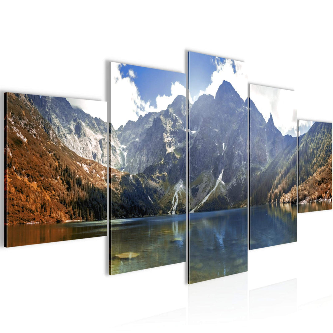 Runa Art Bild Schlafzimmer Wohnzimmer Berge Landschaft 5 Teilig Wasser Beige Grau Wandbilder auf Vli