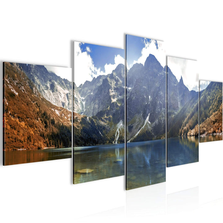 Runa Art Bild Schlafzimmer Wohnzimmer Berge Landschaft 5 Teilig Wasser Beige Grau Wandbilder auf Vli