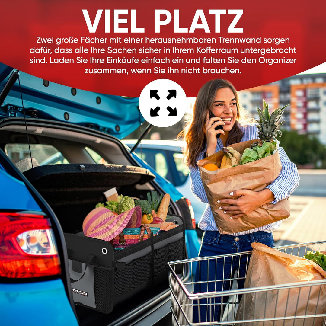 FORTEM Kofferraum Organizer, Kofferraumtasche, Zusammenklappbarer Auto Organizer Kofferraum mit Fäch