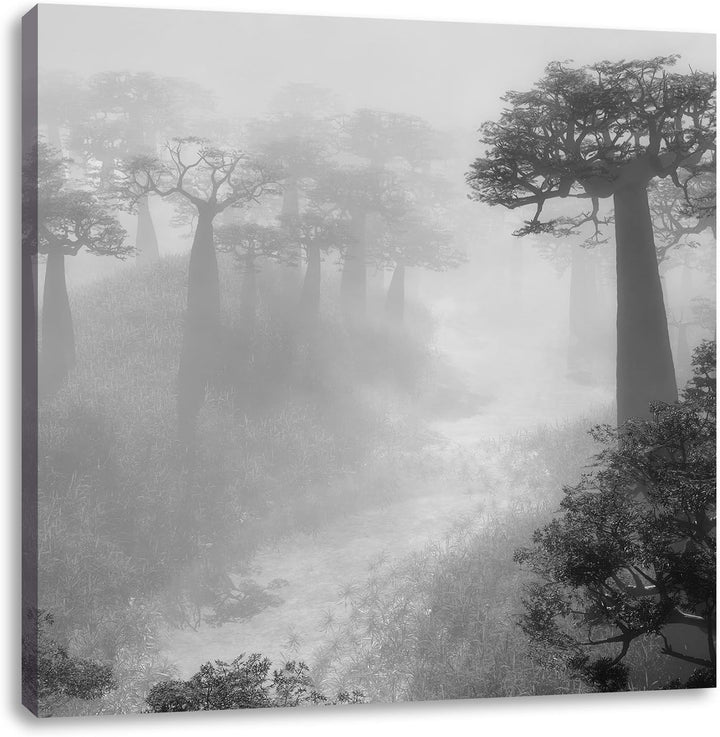 Pixxprint Mysteriöser Wald im Nebel als Leinwandbild Quadratisch/Grösse: 70x70 / Wandbild/Kunstdruck