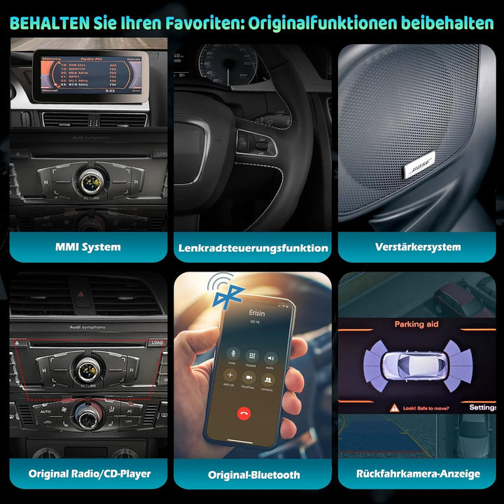 Erisin 10,25" 8-Kern 4GB RAM+64GB ROM Android 14 Autoradio Bluetooth mit GPS Navi für Audi A4 A5 B8
