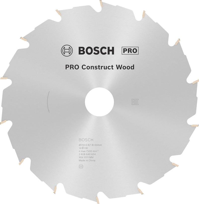 Bosch 1x PRO Construction Wood Kreissägeblatt für Netz-Handkreissägen (für Bauholz mit Mörtel und Nä