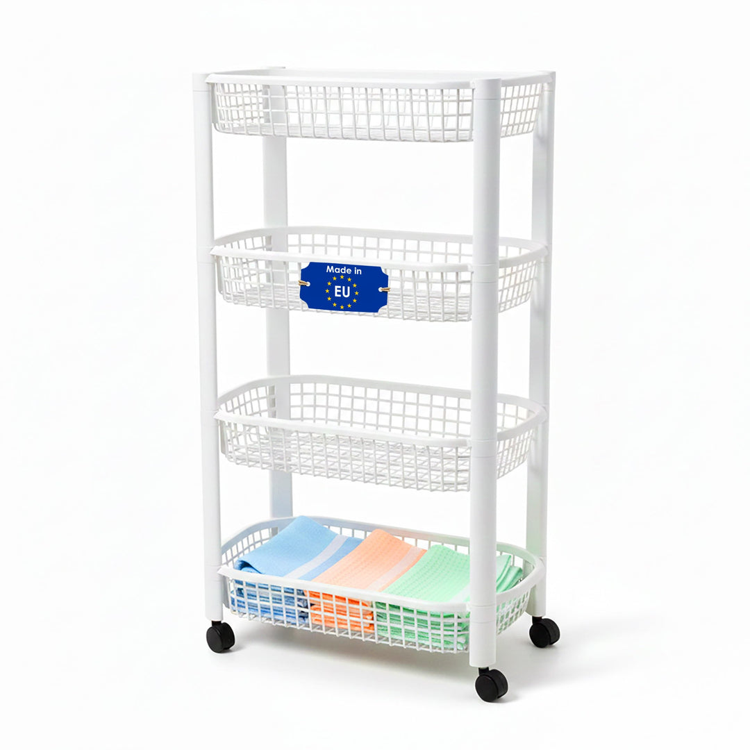 Spetebo Küchenwagen auf Rollen mit 4 Korb Ablagen 79 x 46 cm Made in EU - weiss - Kunststoff Rollwag