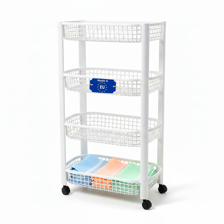 Spetebo Küchenwagen auf Rollen mit 4 Korb Ablagen 79 x 46 cm Made in EU - weiss - Kunststoff Rollwag