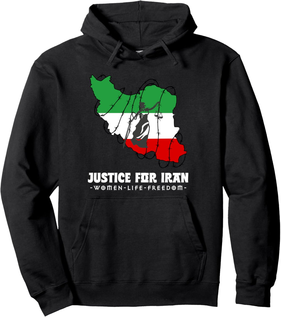 Gerechtigkeit für Iran, iranische Flagge, Iran-Karte, Göttin oder Gerechtigkeit Pullover Hoodie