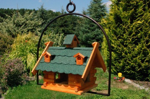 Vogelhaus Vogelfutterhaus mit Gauben Nr2 Dach grün und Bügel zum aufhängen von Vogelhaus, Nistkasten