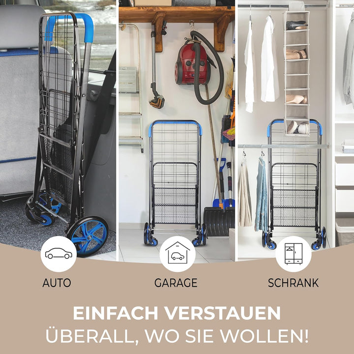 SereneLife Einkaufstrolley, Einkaufswagen Klappbar mit 50L Kapazität, Shopping Trolley belastbar bis