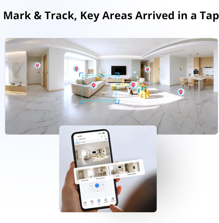 SONOFF Indoor Überwachungskamera 1080P, CAM-PT2 Schwenk-/Neige-WLAN-Kamera mit 360°-Sicht, Bewegungs