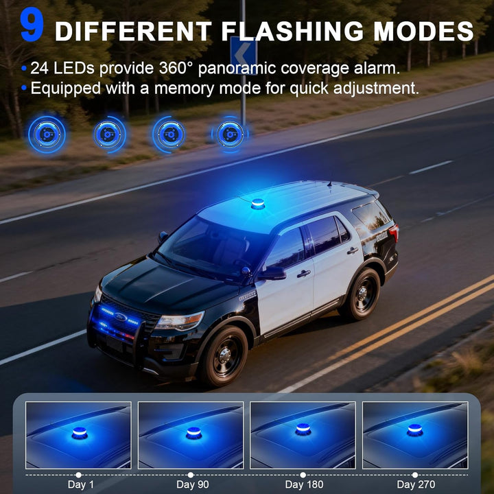 Dinfu Blaulicht Auto, Blau LED Rundumleuchte Auto Blitzleuchten Magnetfuss LED Rundumleuchte Blinkle