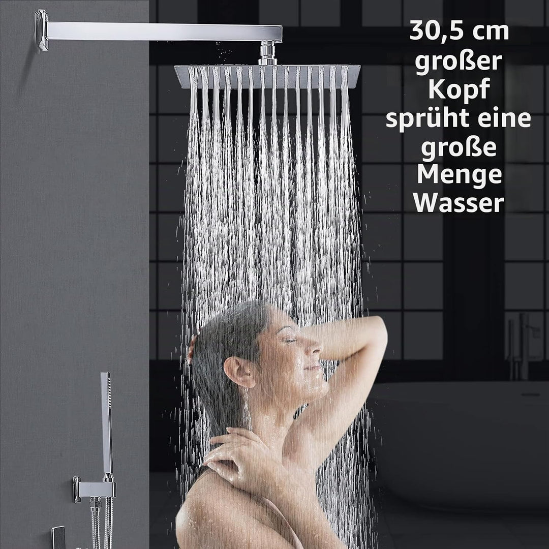 HOMELODY Regendusche Duschsystem mit Thermostat Unterputz Duscharmatur Eckig, Duschamaturenset Chrom