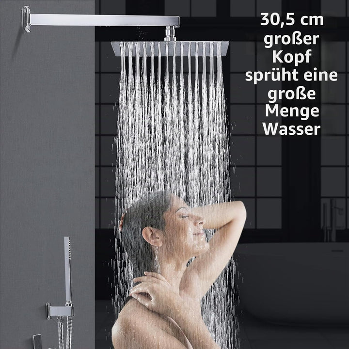 HOMELODY Regendusche Duschsystem mit Thermostat Unterputz Duscharmatur Eckig, Duschamaturenset Chrom