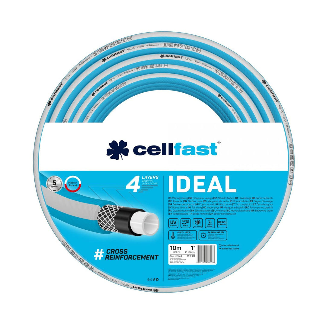 Cellfast Gartenschlauch IDEAL, Strapazierfähig, Flexibel, 4-lagig, Haltbare Kreuzgeflecht, UV und Al