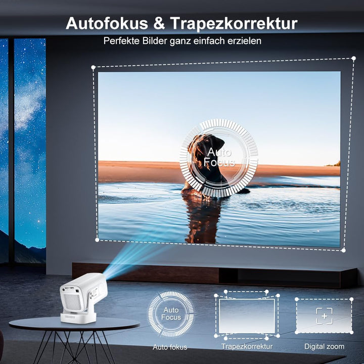 Beamer 4K HY260pro,Mini Beamer heimkino mit WiFi 6 Bluetooth 5.4,1080P Full HD mit Android TV,180° R