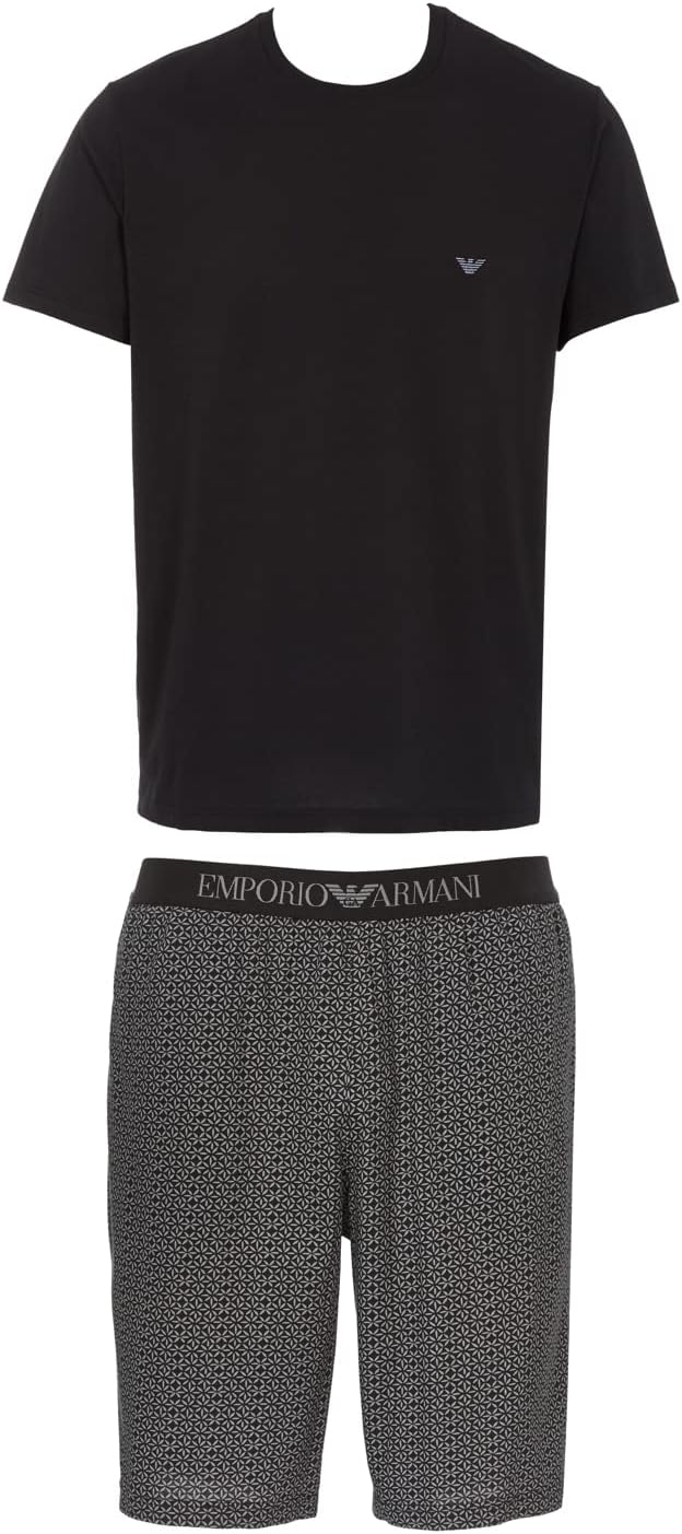 Emporio Armani Herren T-Shirt and Bermuda Short Pyjama Set Pajamas, Flowers/Black
