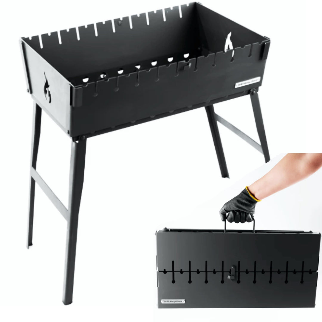 Grill-MANGAL 60 x 40 cm mit Tasche Gratis | 3 mm Warmgewalzter Stahl Tragbarer Holzkohlegrill im Kof