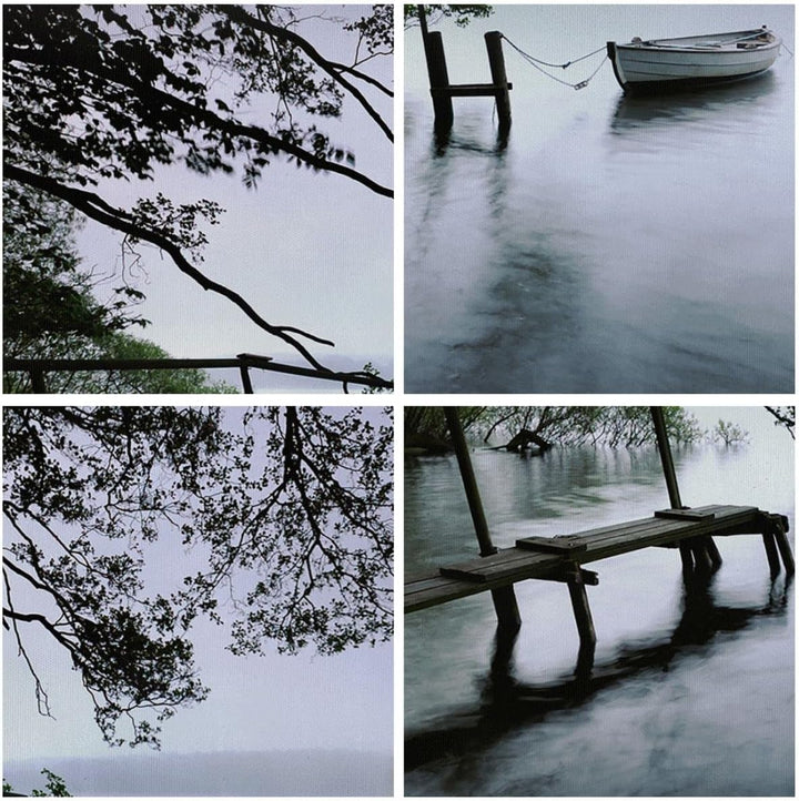 Bilder auf Leinwand See Dock Boot Bäume Leinwandbild mit Rahmen 70x50cm Wandbilder Dekoration Wohnzi