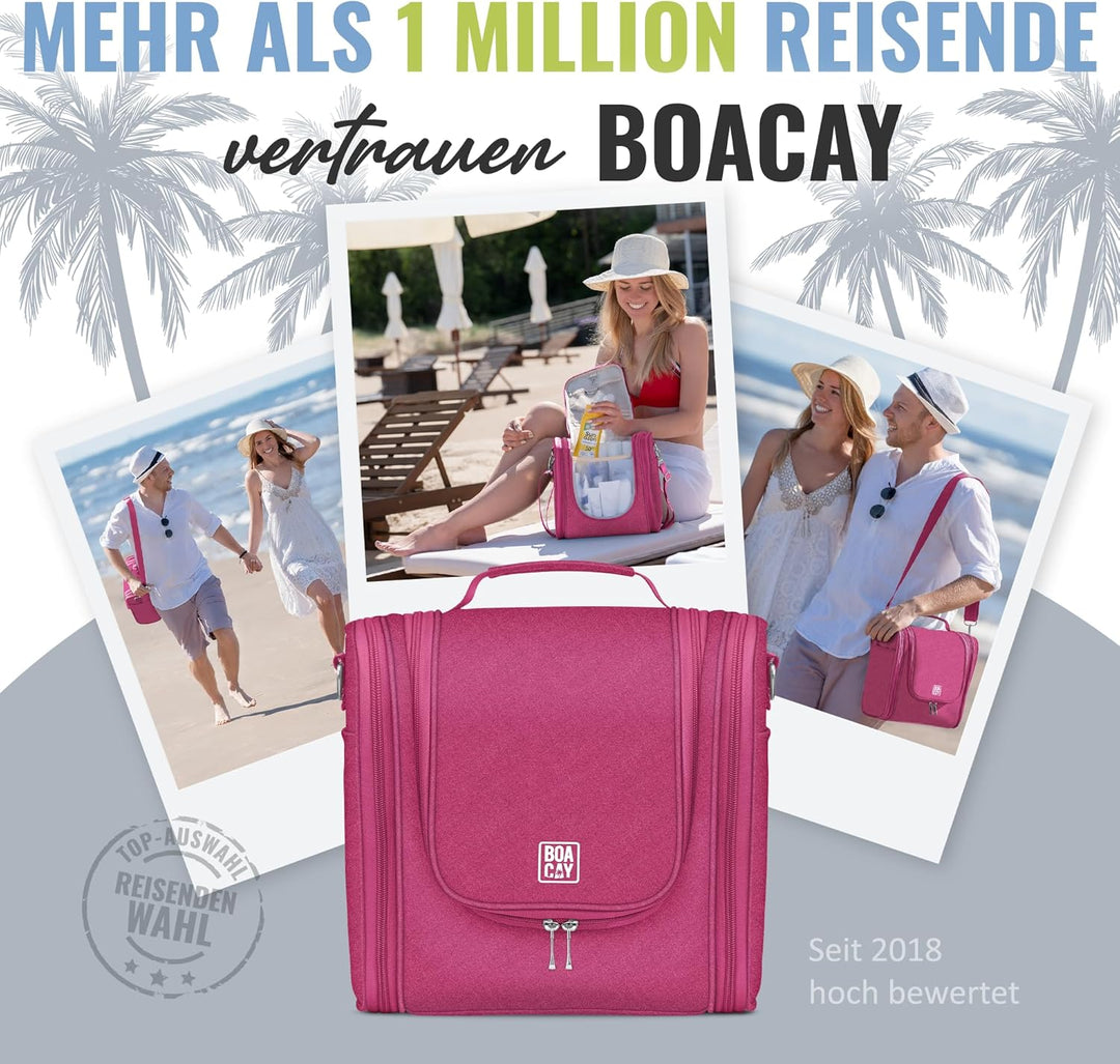 BOACAY Extra Grosse Kulturbeutel für Damen, Herren, Kinder, Kulturtasche (X-large) Cerise Pink - Gra