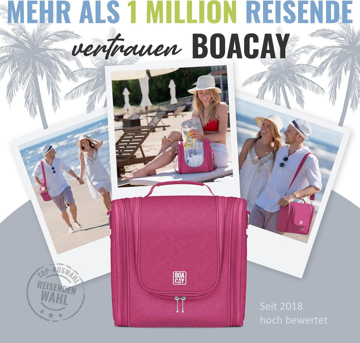 BOACAY Extra Grosse Kulturbeutel für Damen, Herren, Kinder, Kulturtasche (X-large) Cerise Pink - Gra