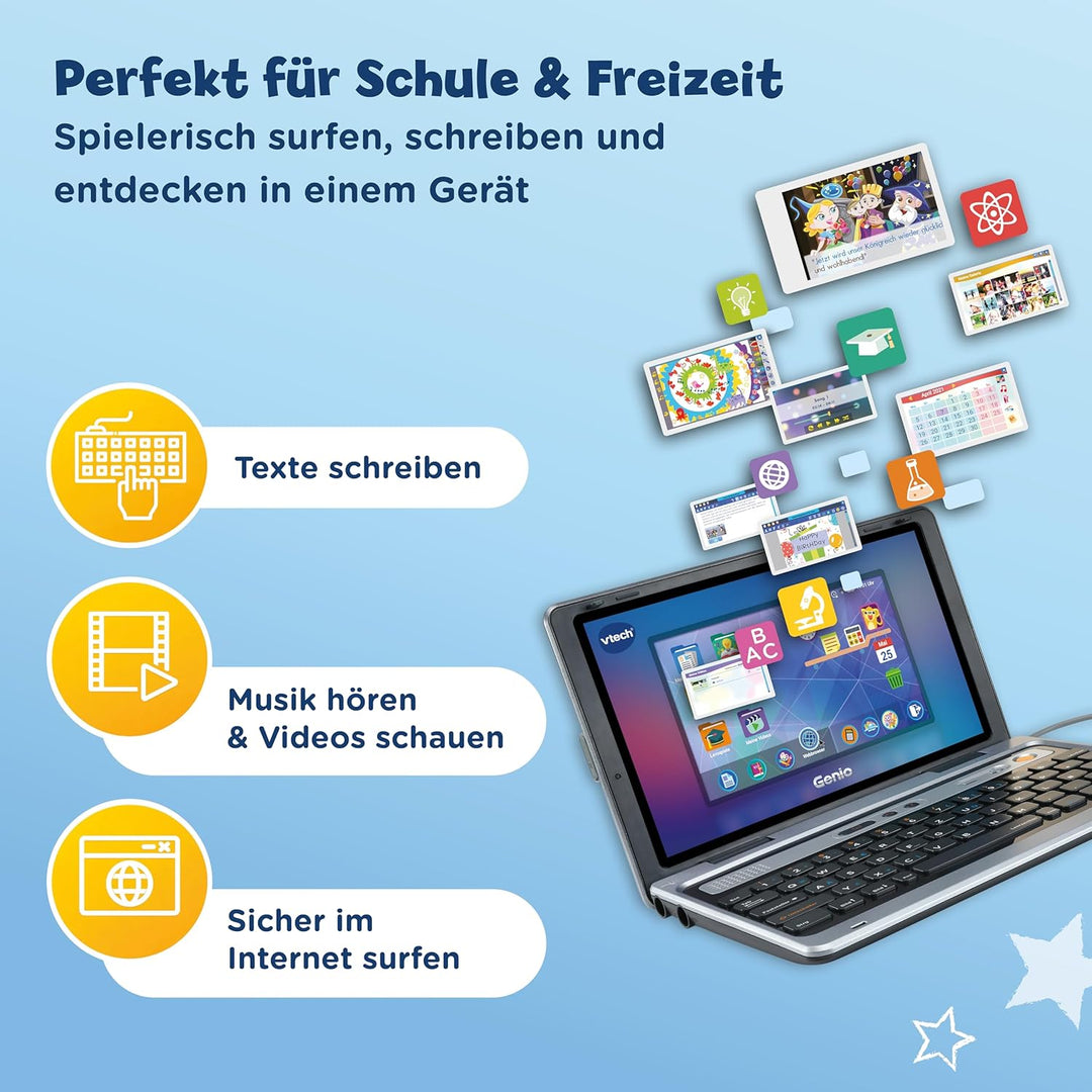 VTech Genio Lernlaptop XL – Lerncomputer mit grossen 7"-LCD-Bildschirm mit Internetzugang, Textprogr