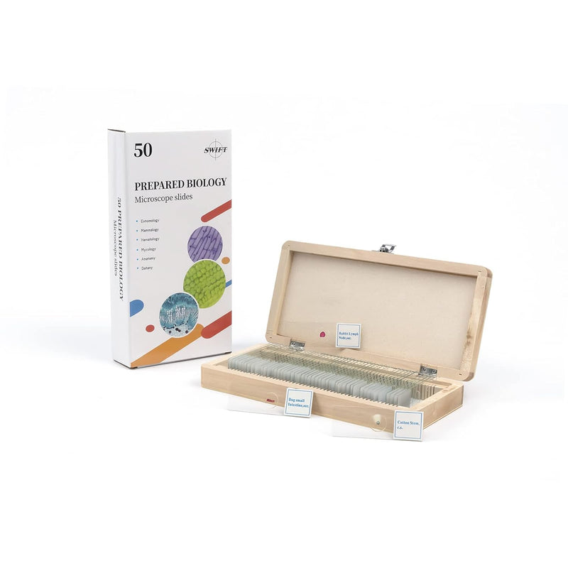 SWIFT 50 Vorgefertigte Mikroskop-Dias Set für die Biologische Wissenschaft, mit Holzkoffer PS50, PS5