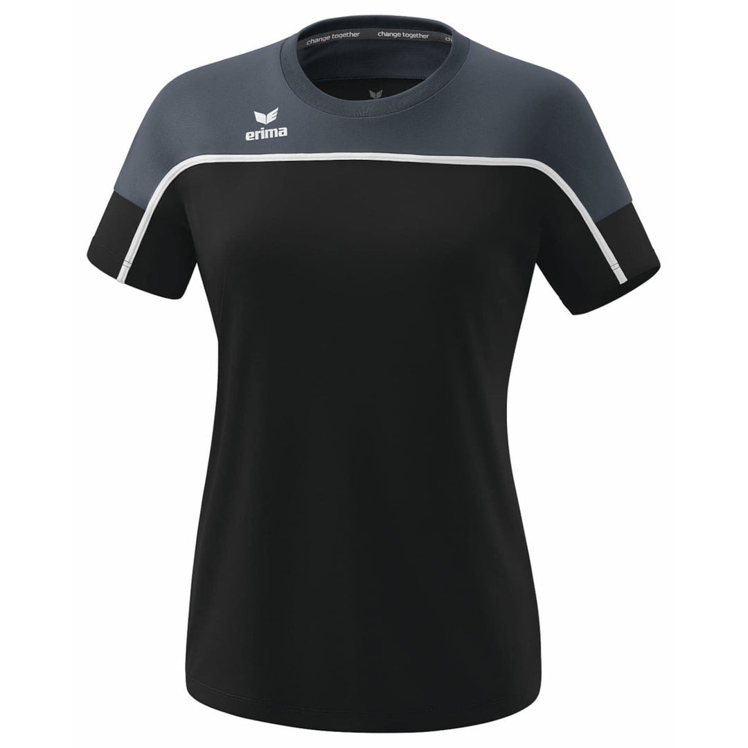 Erima Damen "CHANGE by erima" funktionelles T-Shirt, Black Grey/Slate Grey/Weiss