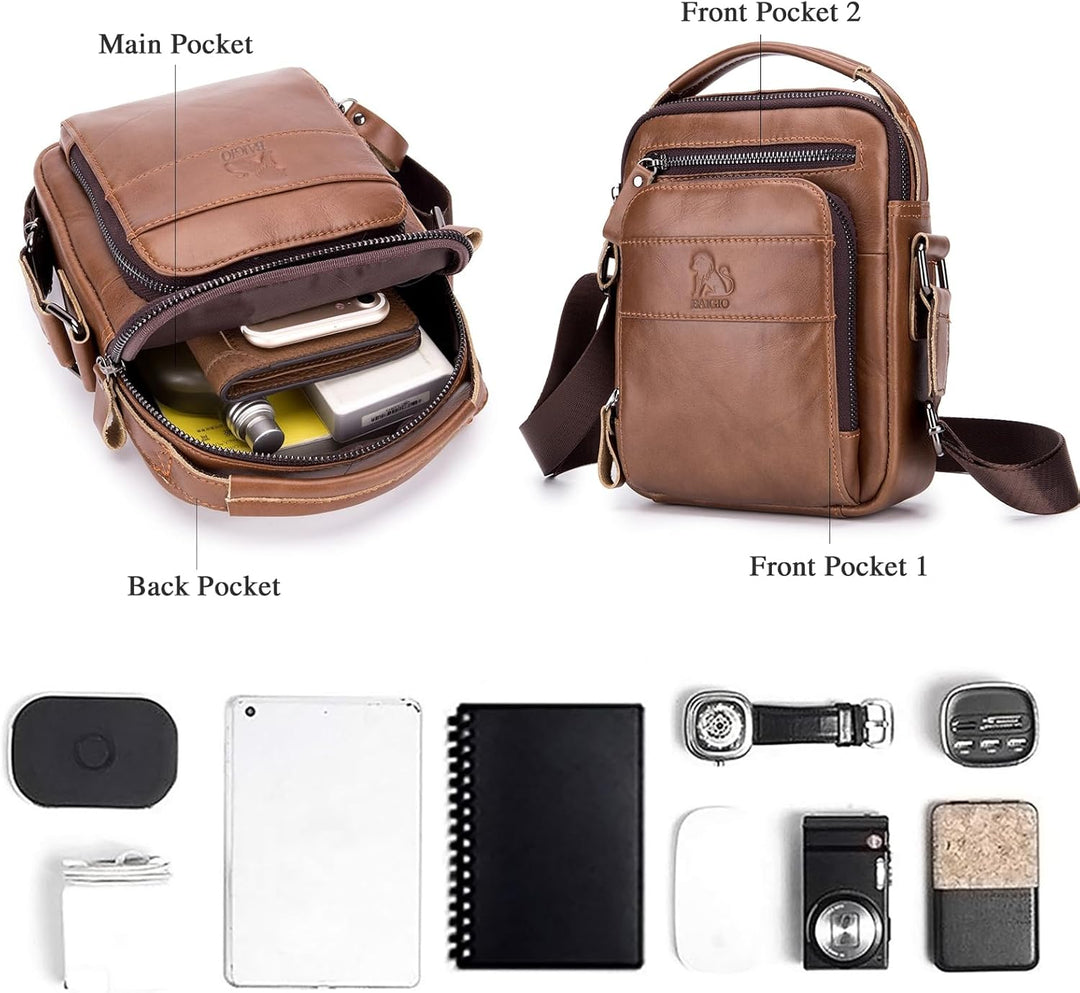 BAIGIO Leder Umhängetasche Herren Schultertasche Vintage Männer Tasche Crossbody Bag Herrentasche zu