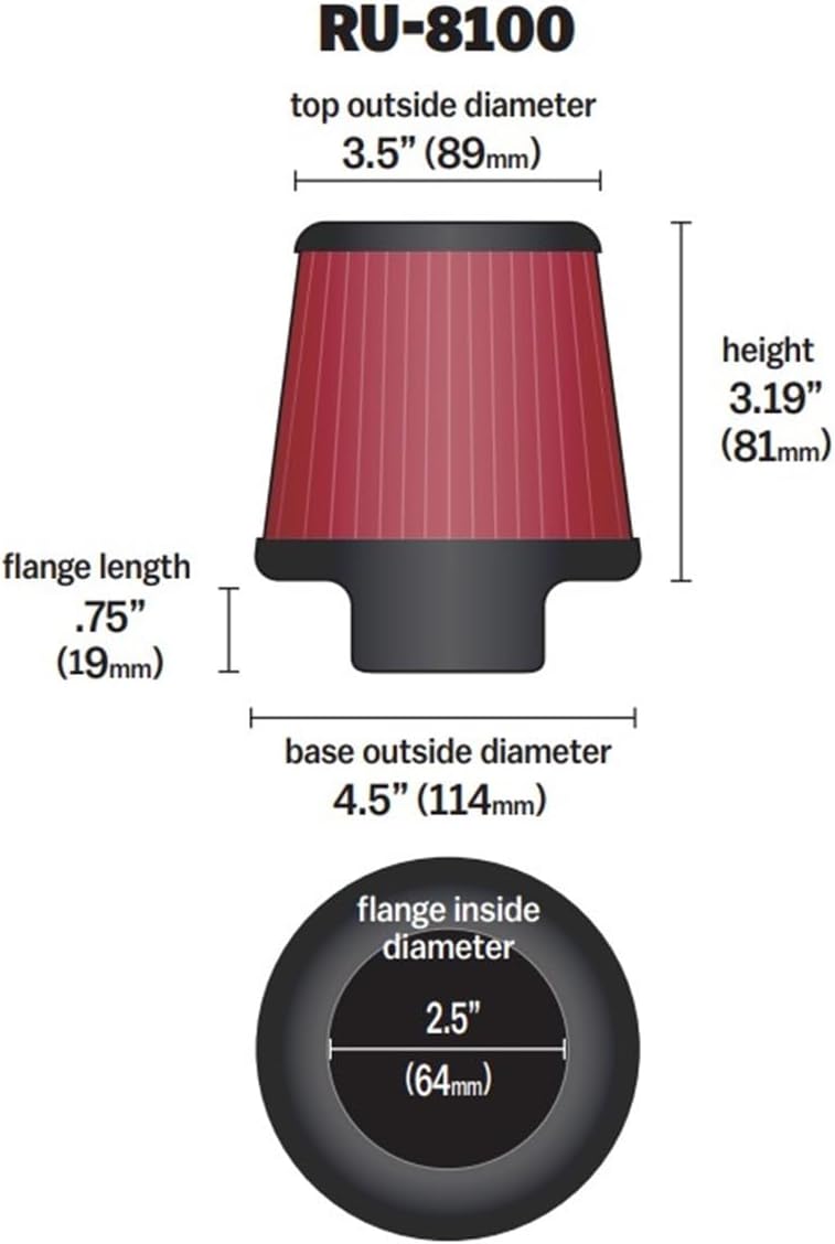 K&N Universal-Klemmluftfilter: Hochleistung, Premium, waschbar, Ersatzfilter: Flanschdurchmesser: 2,