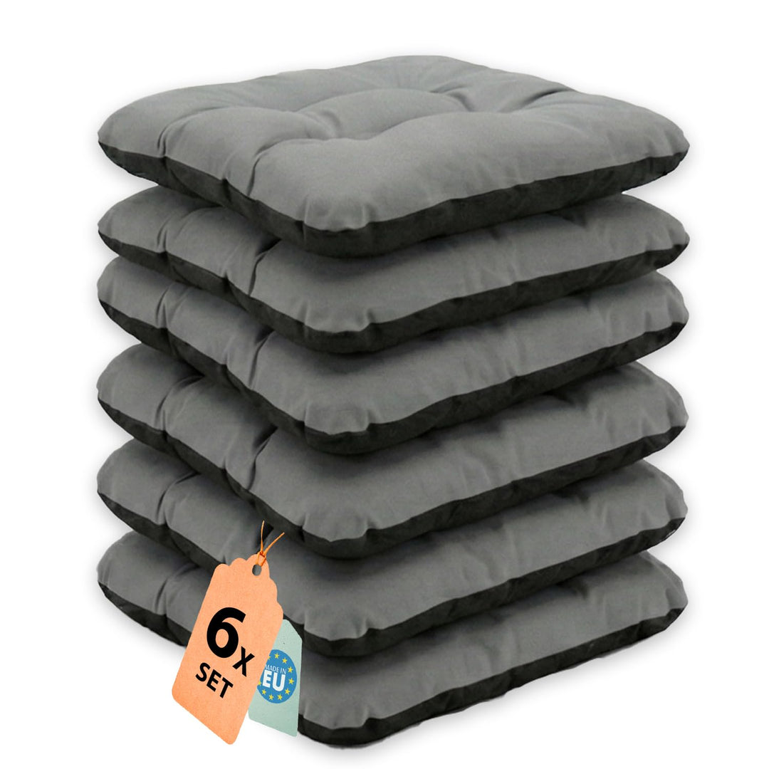 Outdoor Sitzkissen Stuhlkissen - 6er Set - 45 x 45 cm - Made in EU, Wasserdichtes &amp; UV-beständig Gar